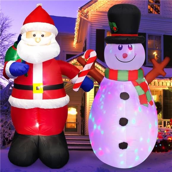 5 FT Set of 2 Christmas Inflatable Snowman and Santa Claus with Lights - Picture 1 of 6